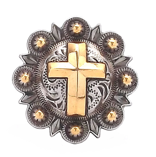 Cross Berry Concho Antique Silver with Rose Gold