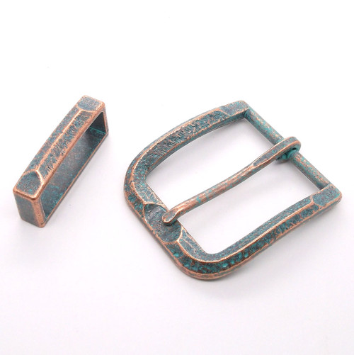 Buckle and Keeper Set Mint Patina Copper Flat