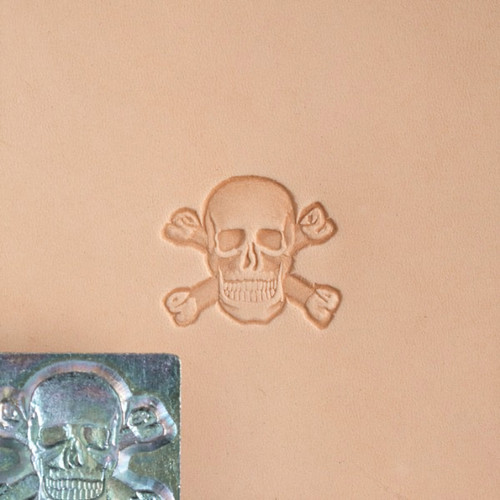 Skull and Crossbones leather stamp with its impression.