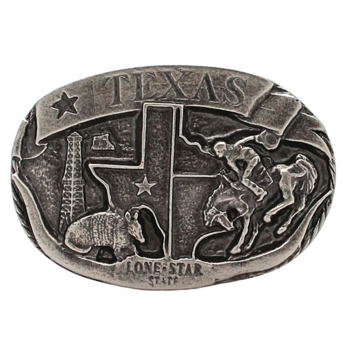 Texas Lone Star Metal Belt Buckle Antique Nickel