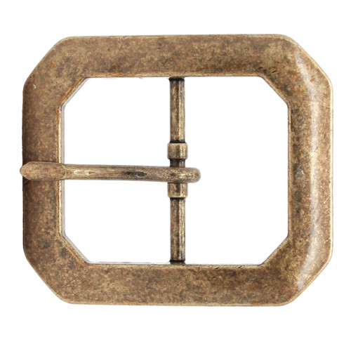 Antique Brass Plated Clipped Corner Belt Buckle 1-1/2" 