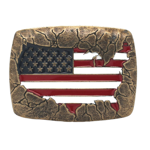 USA Flag Metal Belt Buckle Antique Brass Front