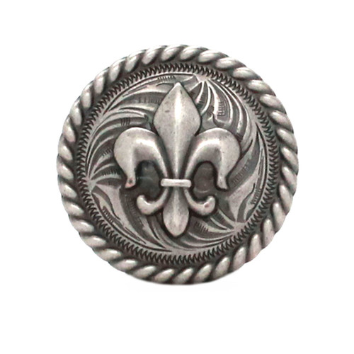 Fleur de Lis Rope Edge Antique Nickel Concho Front