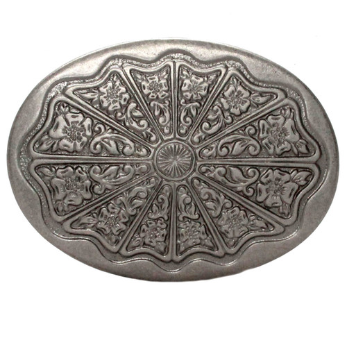 Floral Filigree Trophy Belt Buckle Antique Nickel Front Floral Filigree Trophy Belt Buckle Antique Nickel Front