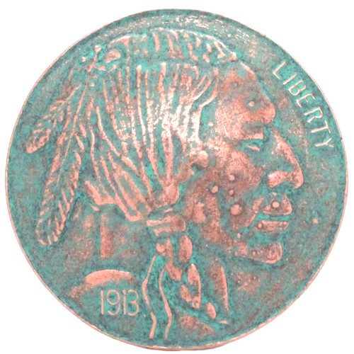 Indian Head Nickel Belt Buckle Patina Front Indian Head Nickel Belt Buckle Patina Front