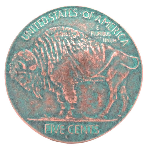 Buffalo Head Nickel Belt Buckle Patina Front