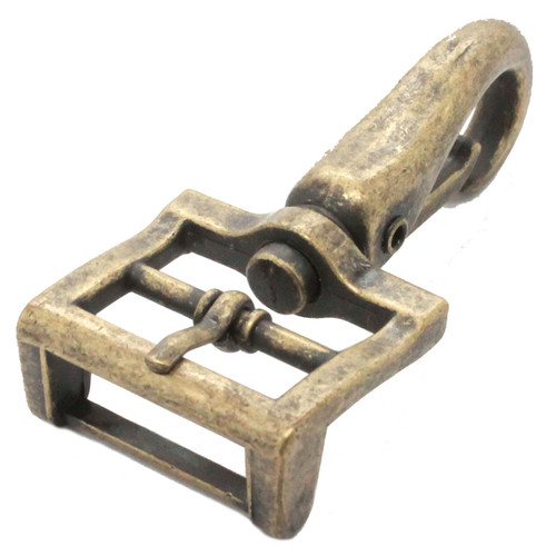 Antique brass center bar buckle snap front