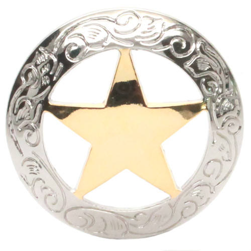 Engraved Gold Center Star Screw Back Concho 2" Front