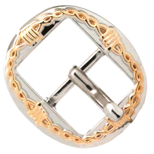 Barb Wire Strap Buckle 3/4" Shiny Nickel And Gold Front