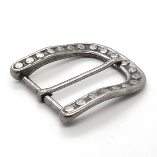 Heel Bar Belt Buckle With Raised Dots Antique Nickel Back