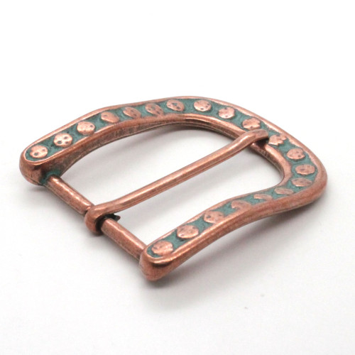 Heel Bar Belt Buckle With Raised Dots Copper Patina Back