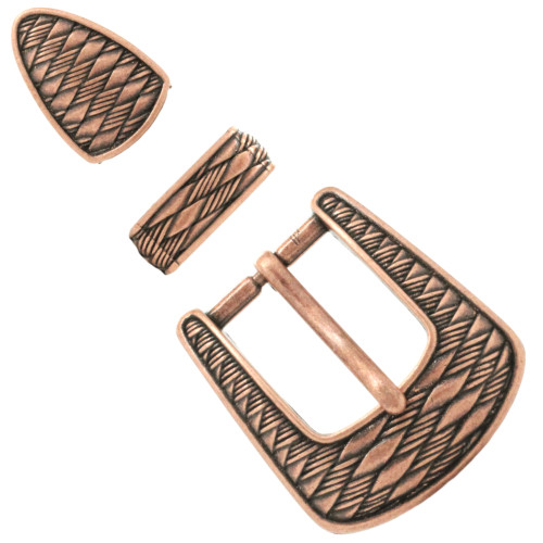 Woven Pattern 3 Piece Buckle Set Antique Copper 1" 7155-10