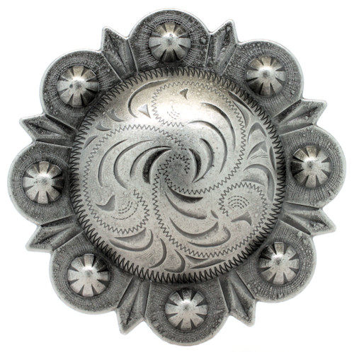 Antique nickel berry medallion front concho.