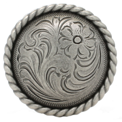 Front side of the large antique silver plated concho that is a screw back concho.