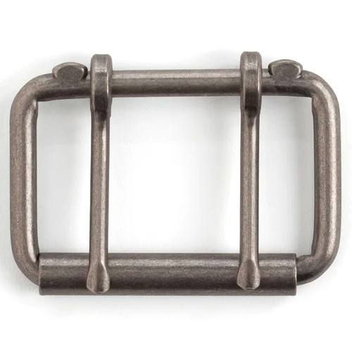 Finished in antique nickel, this metal buckle is for 2.5-inch-wide belts and straps.