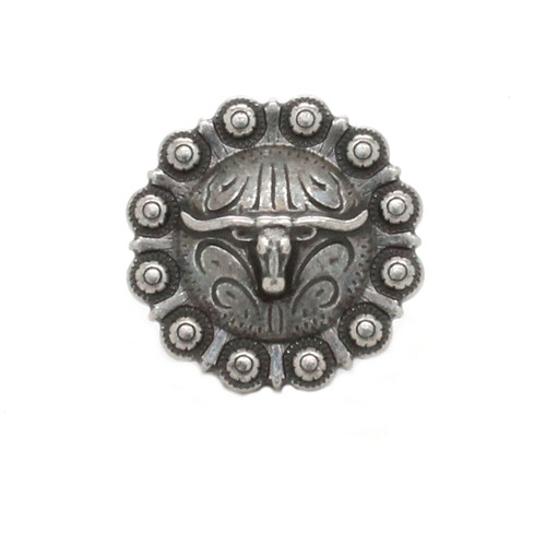 Steer concho in size 1" finished in antique nickel.