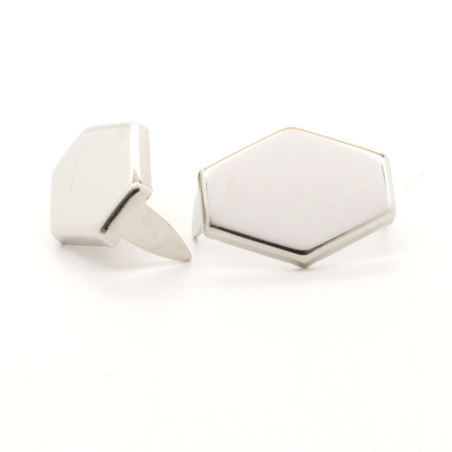 Nickel hexagon leathercraft spots in 3/4" length. Nickel hexagon leathercraft spots in 3/4" length.