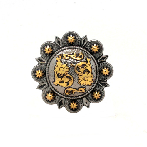 Silver and rose gold 1" diameter screwback concho front.