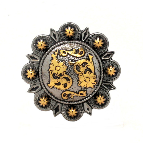 Silver and rose gold 1-1/4" diameter screwback concho front.