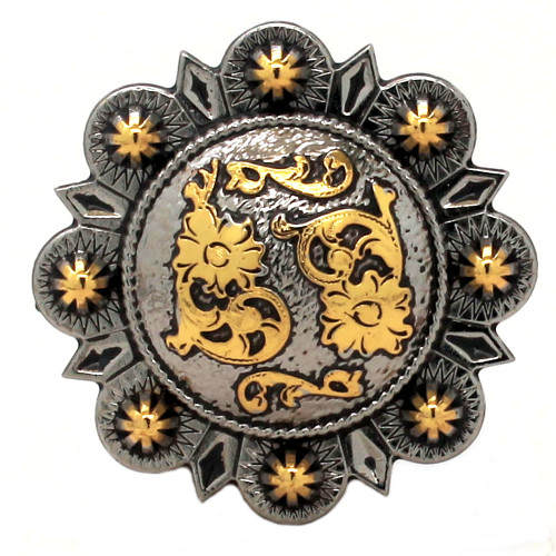 Silver and rose gold 1-1/2" diameter screwback concho front.