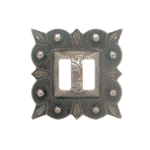 Slotted concho square antique nickel 1 inch front.