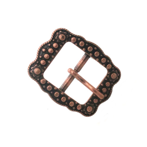Front side of the 5/8" antique copper sunburst buckle