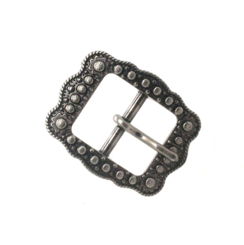 Front side of the 5/8" antique nickel sunburst buckle