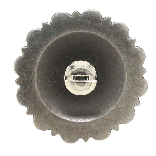 Back side of an antique nickel longhorn concho.