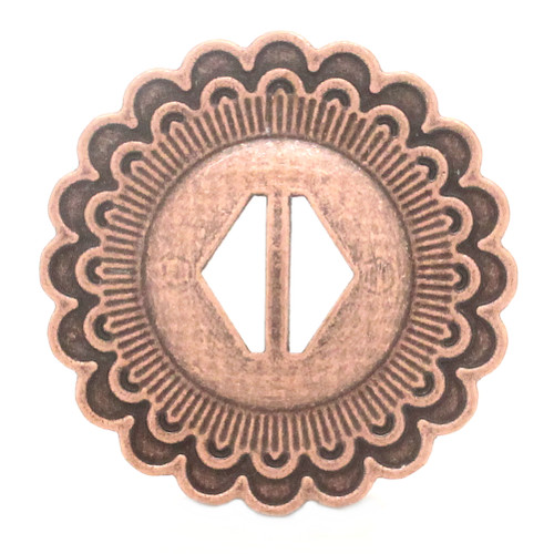 Southwest antique copper slotted concho front.