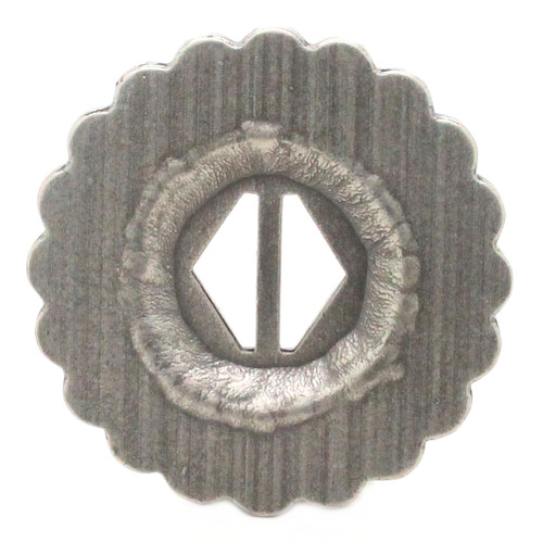 Southwest antique nickel slotted concho back.