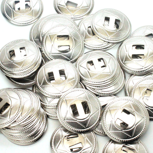 Bulk picture of a 100 pack silver slotted economy conchos.