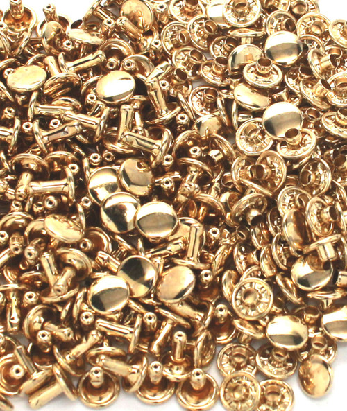 Brass Plated Steel Double Cap Rivets Medium 100 Pack