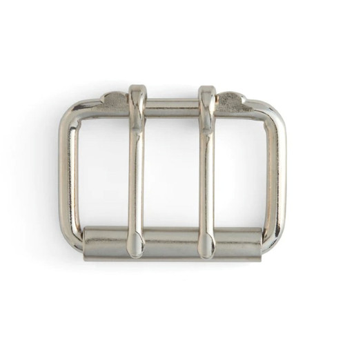 Double Prong Nickel Roller Buckle 2"