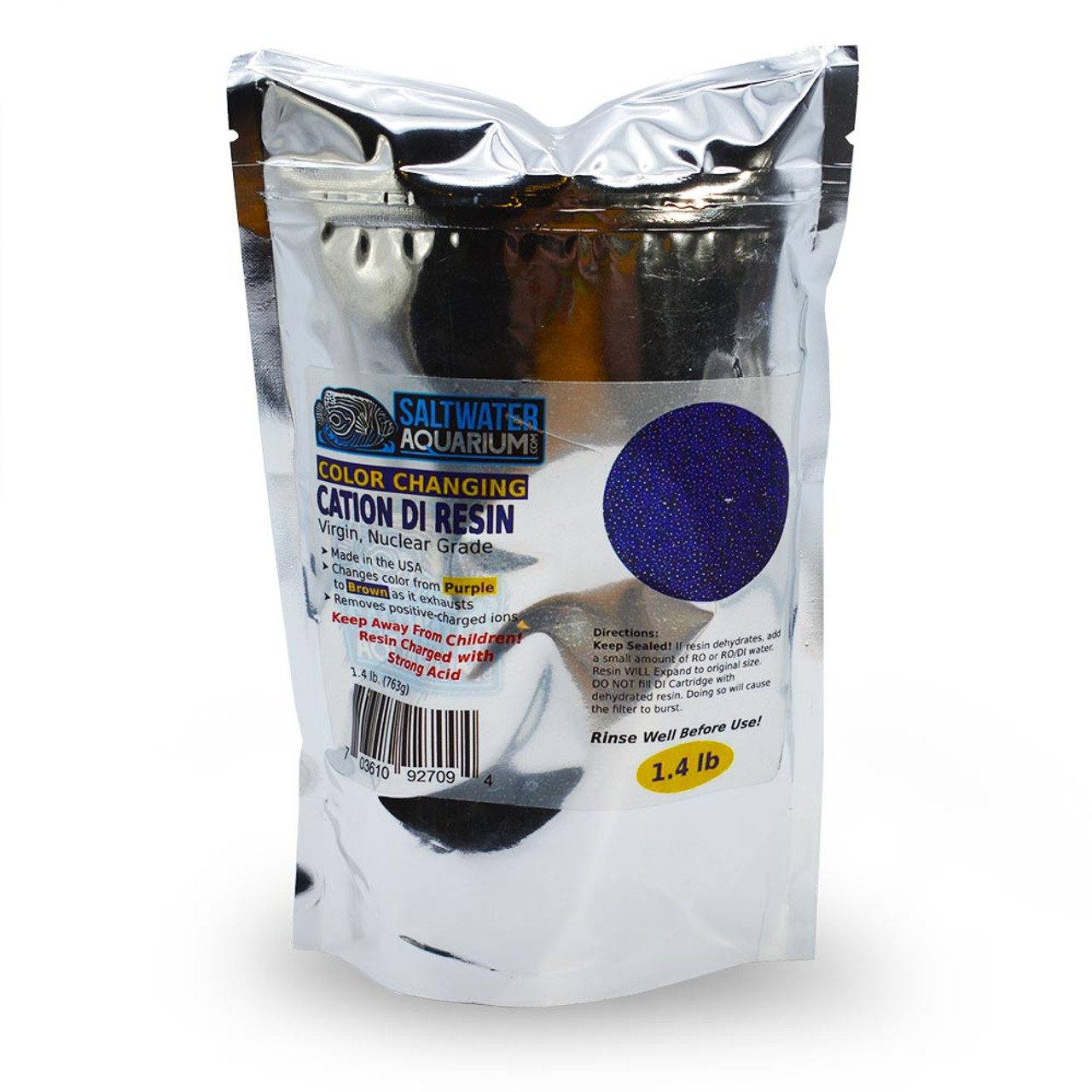 Premium Cation Charged Bulk Deionization Resin (Color Changing) Rodi (1.4 lbs) Refill Bag | Made in The USA Virgin Nuclear Grade - SaltwaterAquarium