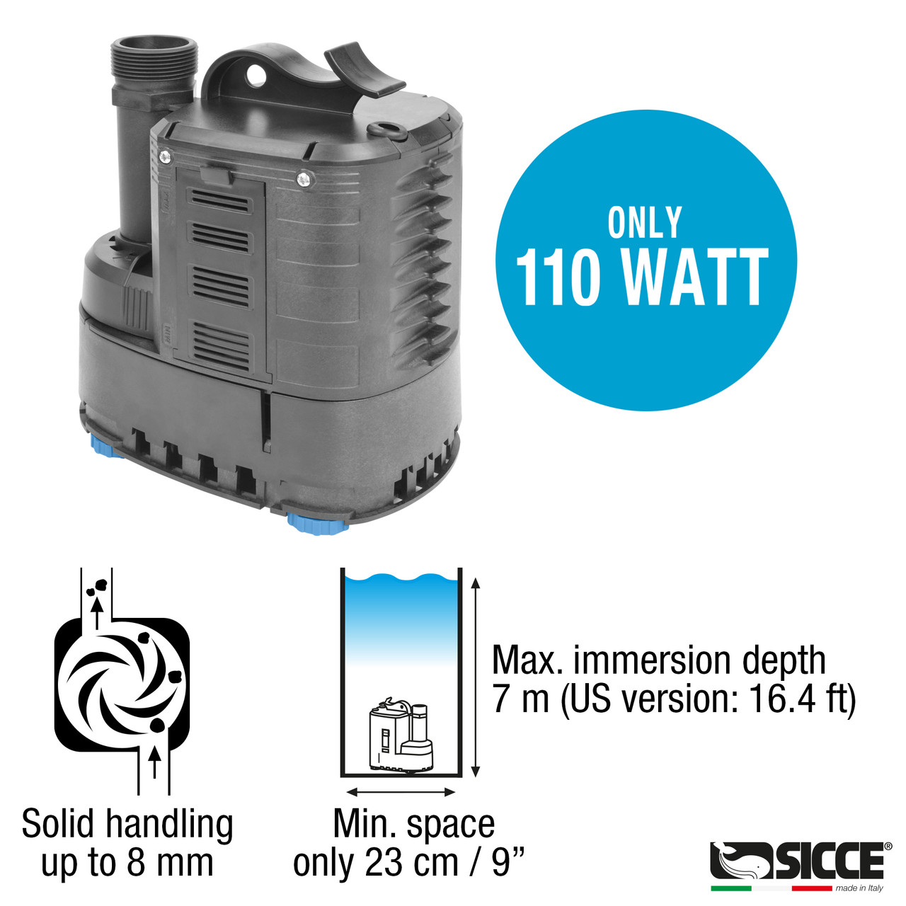 Sicce 1/2 HP ULTRA 9000 Automatic Water Pump Submersible 2245 GPH