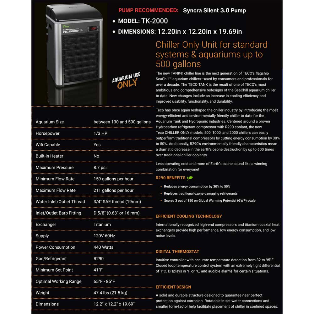 TECO SeaChill TK2000 1/3 HP Aquarium Chiller (Up to 500 Gallons