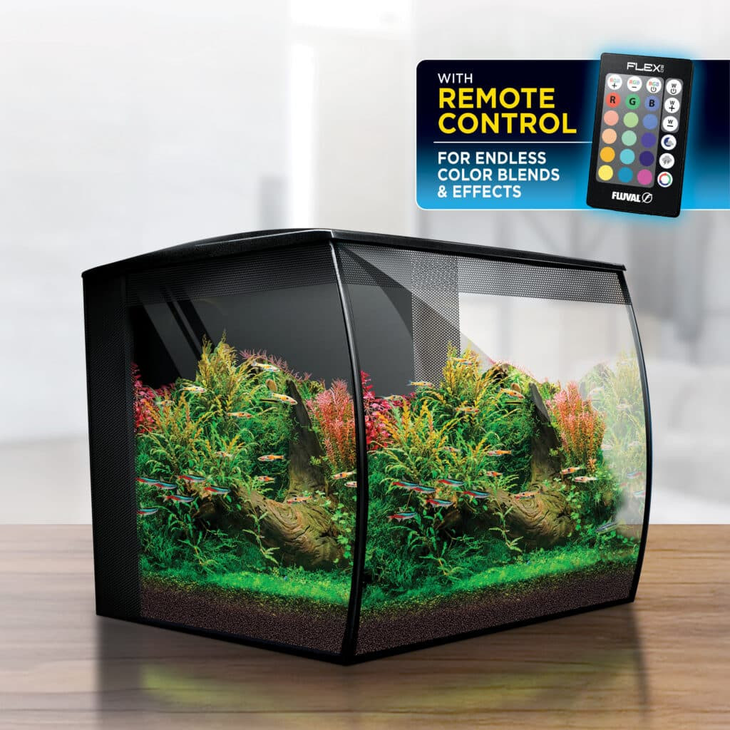 Fluval Flex 2.0 - 15 Gallon Aquarium Kit with Black Stand Bundle