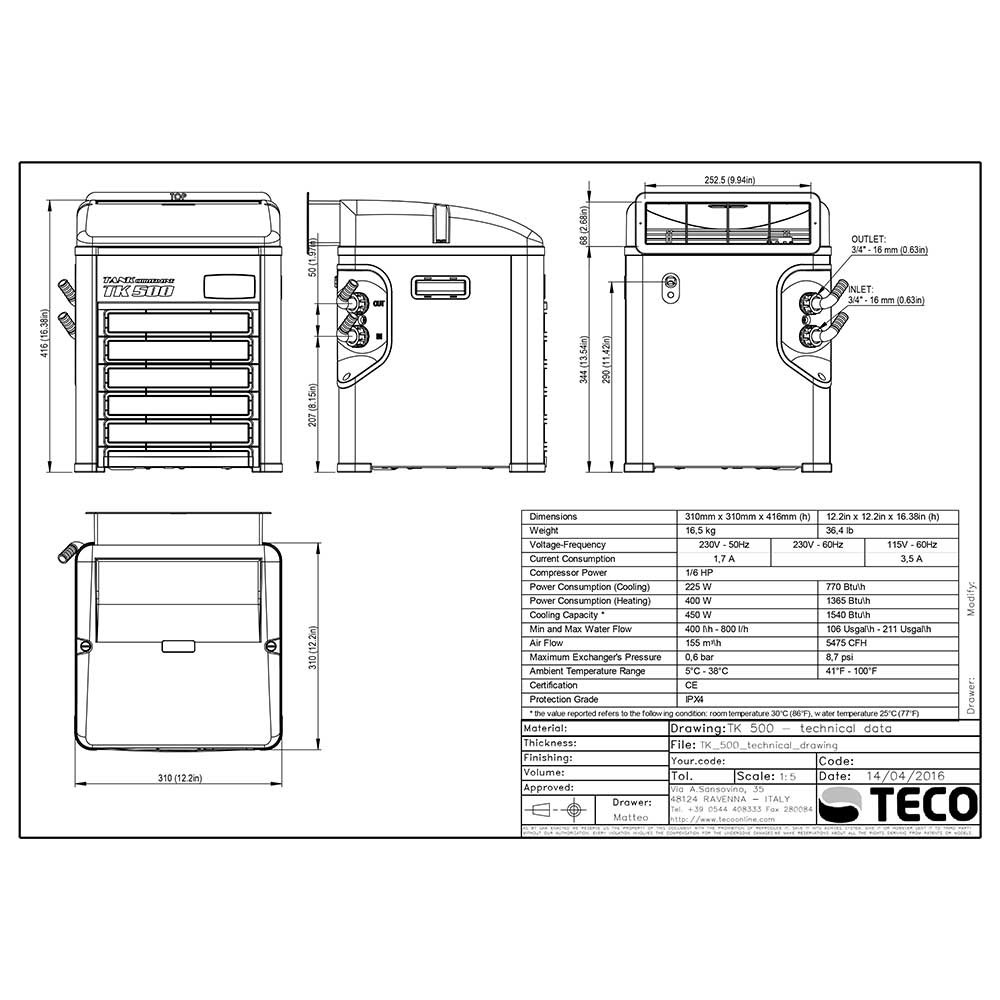 OPEN BOX) TECO SeaChill TK500 1/6 HP Aquarium Chiller (Up to 120