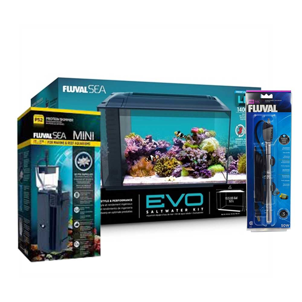 Complete Kit Evo Aquarium 13.5 Gallons (22 x 11.5 x 12.5) w/Skimmer &  Heater - Fluval 