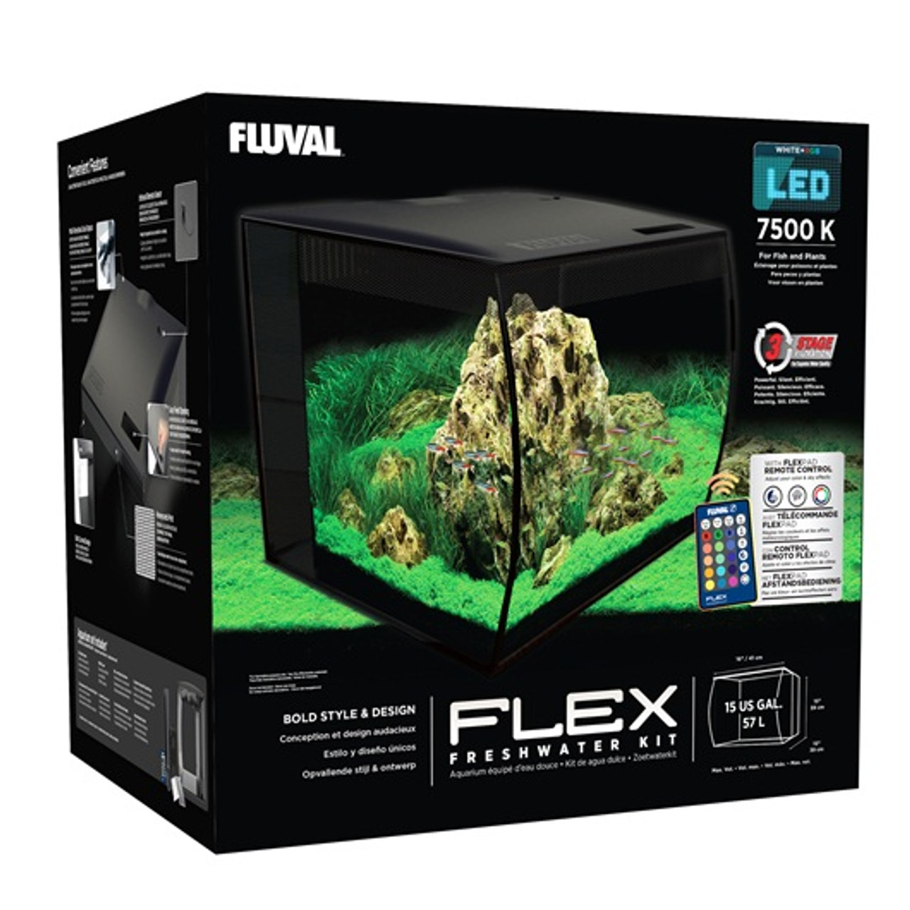 FLEX 57L 15 Gallon Aquarium Kit - BLACK (16 x 15 x 15) - Fluval 