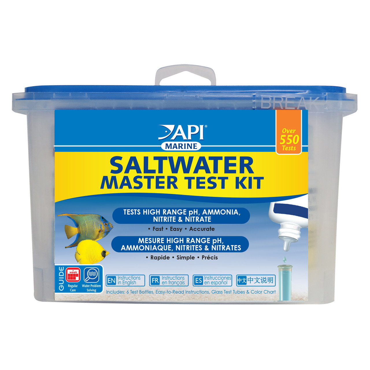 Saltwater Master Test Kit (High Range pH, Ammonia, Nitrite, Nitrate) - API  