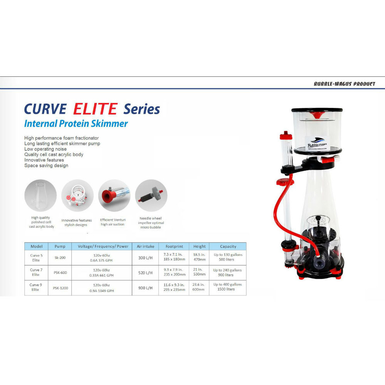 Curve 5 Elite Protein Skimmer Sicce SK200 Bubble Magus