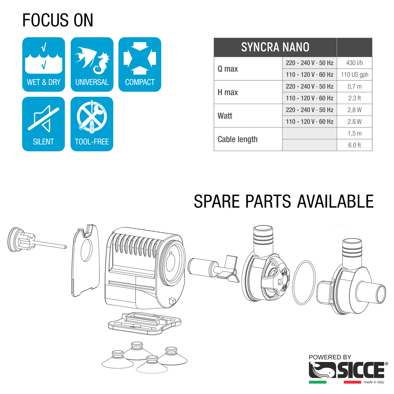 Syncra Nano Pump 110 gph - Sicce - SaltwaterAquarium.com