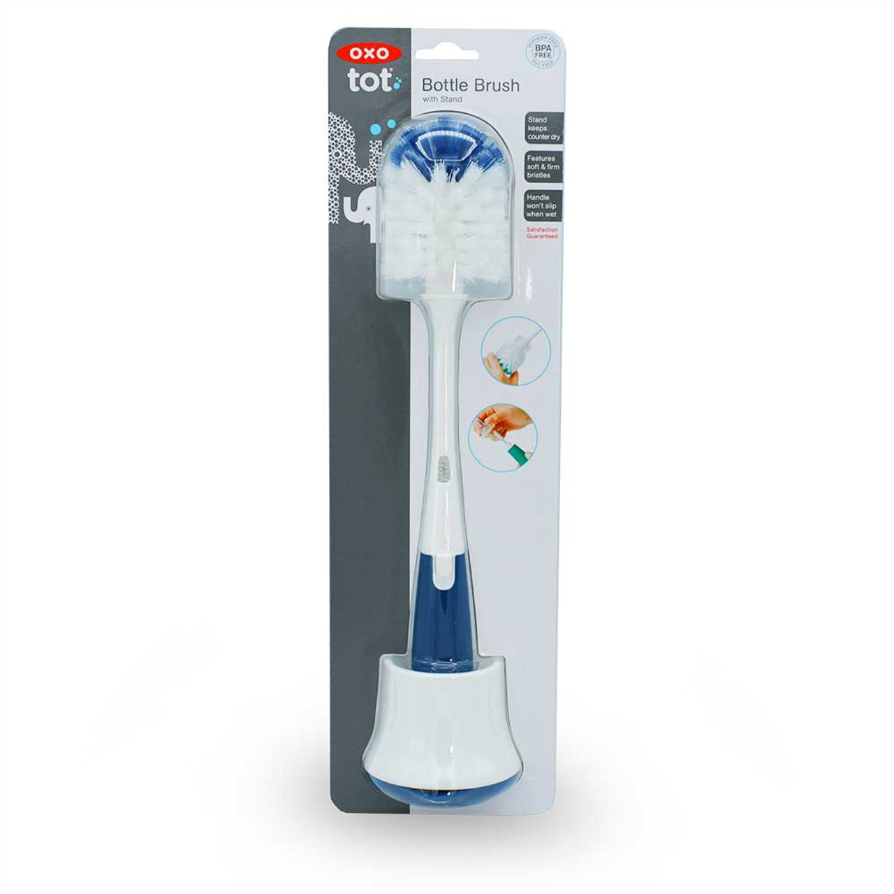 OXO TOT Bottle Brush with Detail Cleaner & Stand - Gray