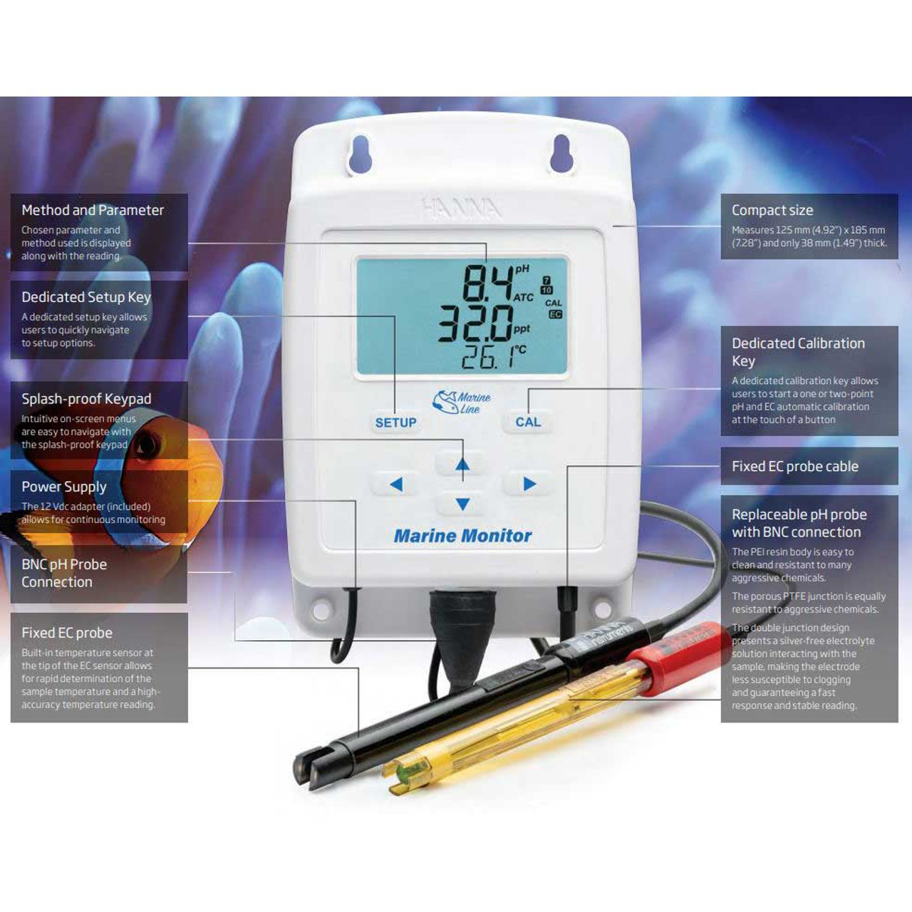 HI981520 Hanna Marine Monitor pH, Marine Salinity, Temperature - Hanna  Instruments