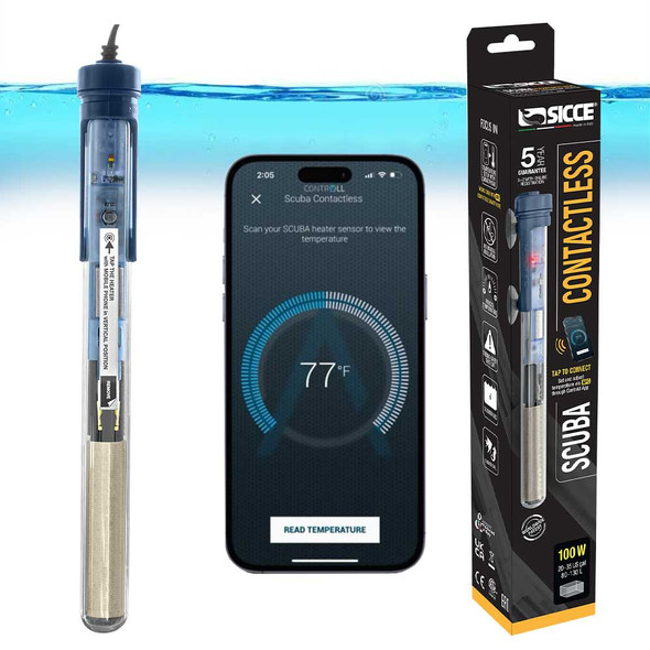 (USED) SICCE Scuba 100 Watt Contactless App Adjustable Aquarium Fish Tank Heater Smartphone Controlled via NFC