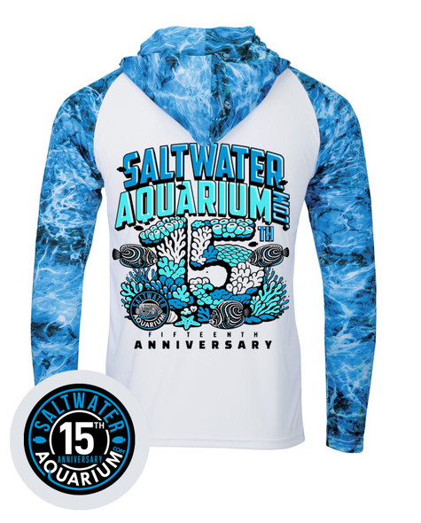 15 Year Anniversary Promo SaltwaterAquarium UPF 50+ Hooded Long Sleeve Fishing Shirt