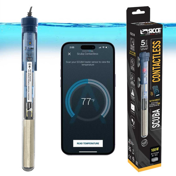 (OPEN BOX) SICCE Scuba 100 Watt Contactless App Adjustable Aquarium Fish Tank Heater Smartphone Controlled via NFC