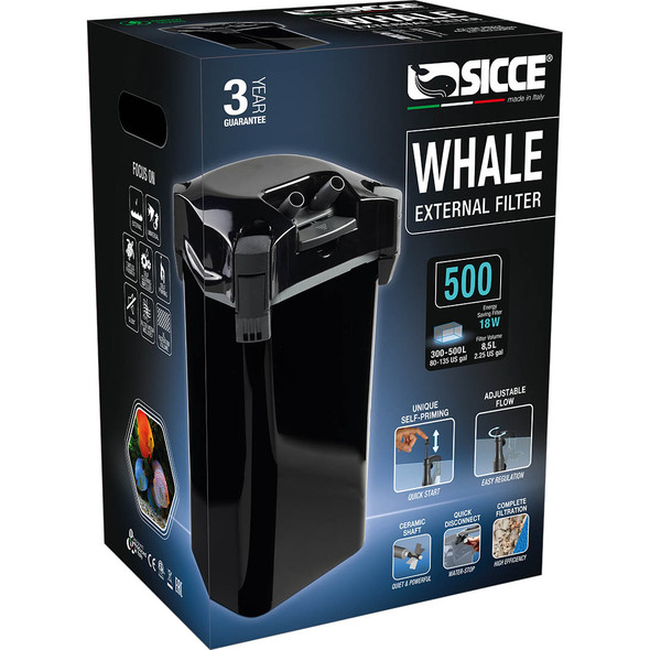 Whale 500 Aquarium Canister Filter 80-135 Gal (390 gph) - Sicce