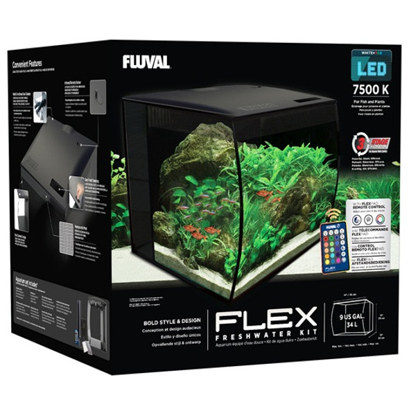 (OPEN BOX)  FLEX 34L 9 Gallon Aquarium Kit BLACK - (14" x 13" x 13")  - Fluval